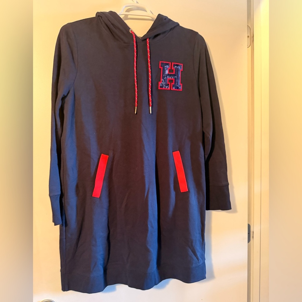 Tommy Hilfiger Navy Hoodie Dress with Red Accents